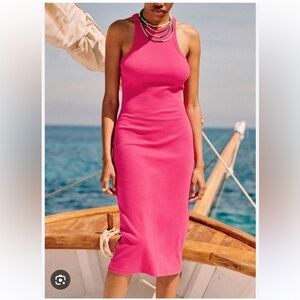 NWT Sézane Elona Midi Ribbed Bodycon Dress in Rose Magenta Pink - M